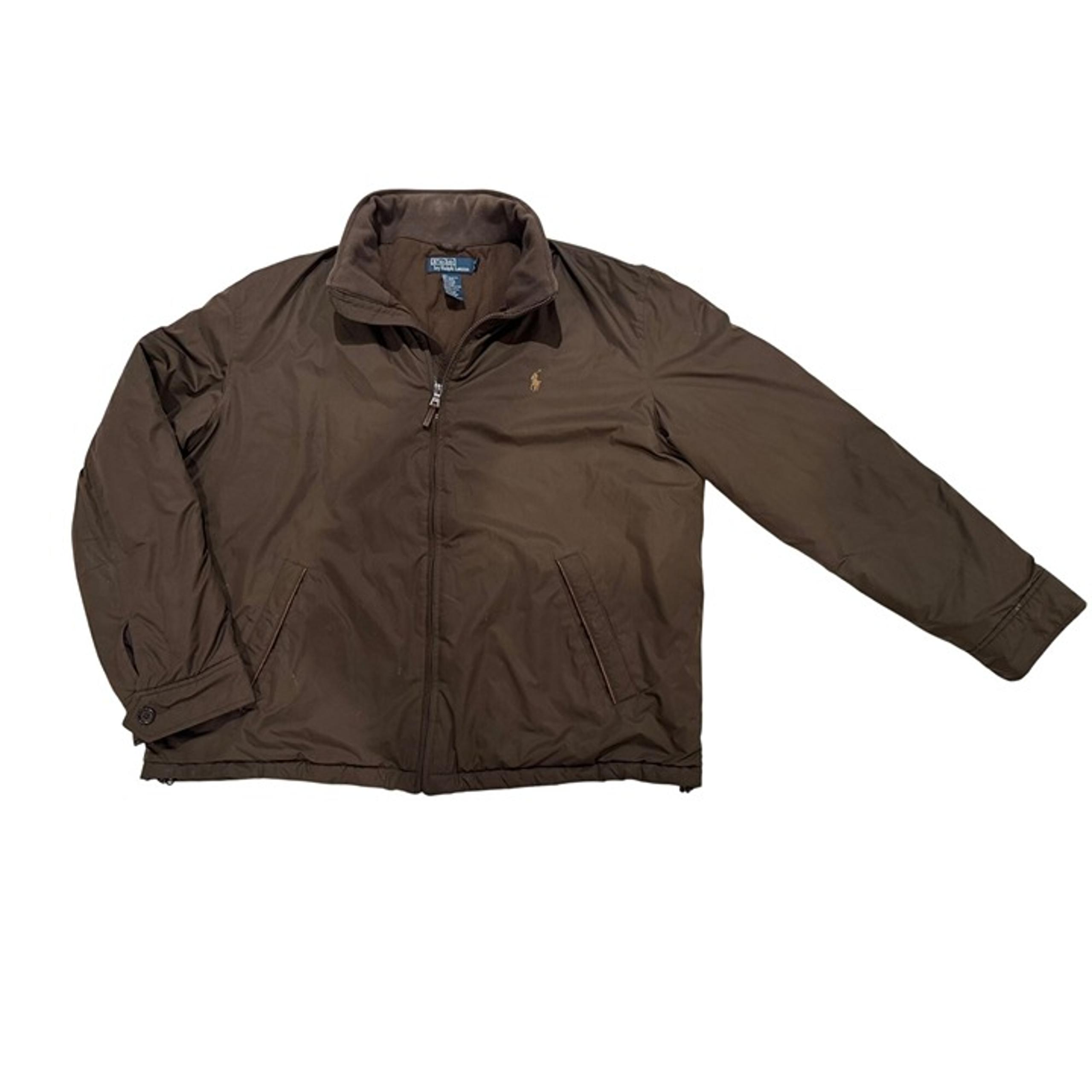 Polo Ralph Lauren Mens Brown Full-Zip Jacket XL With Logo & Pockets Nylon/Polyes