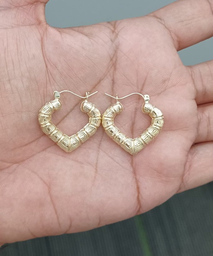 10kt real gold heart hoop earring for women