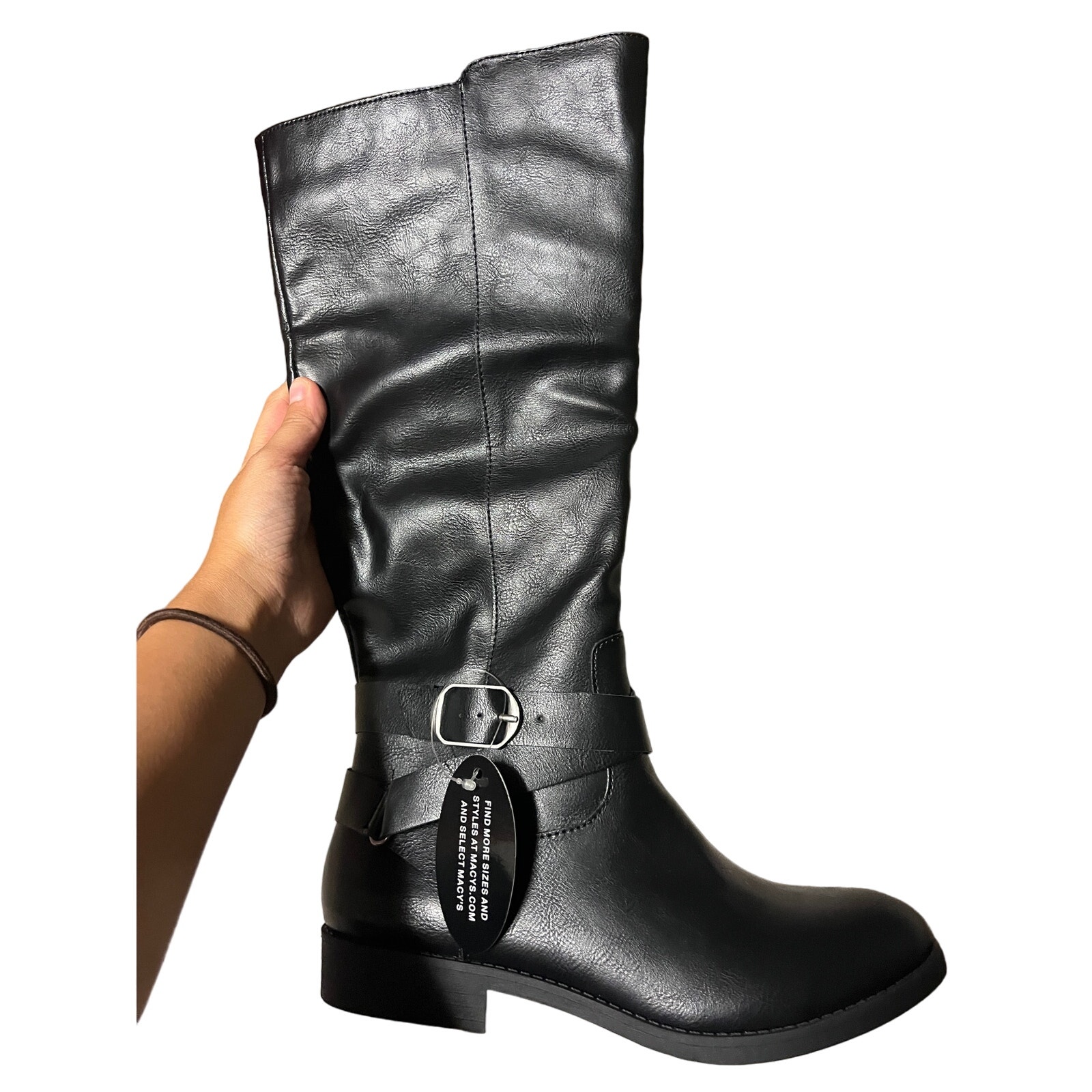 Style & Co. Womens Madixe Faux Leather Riding Boots Black 5