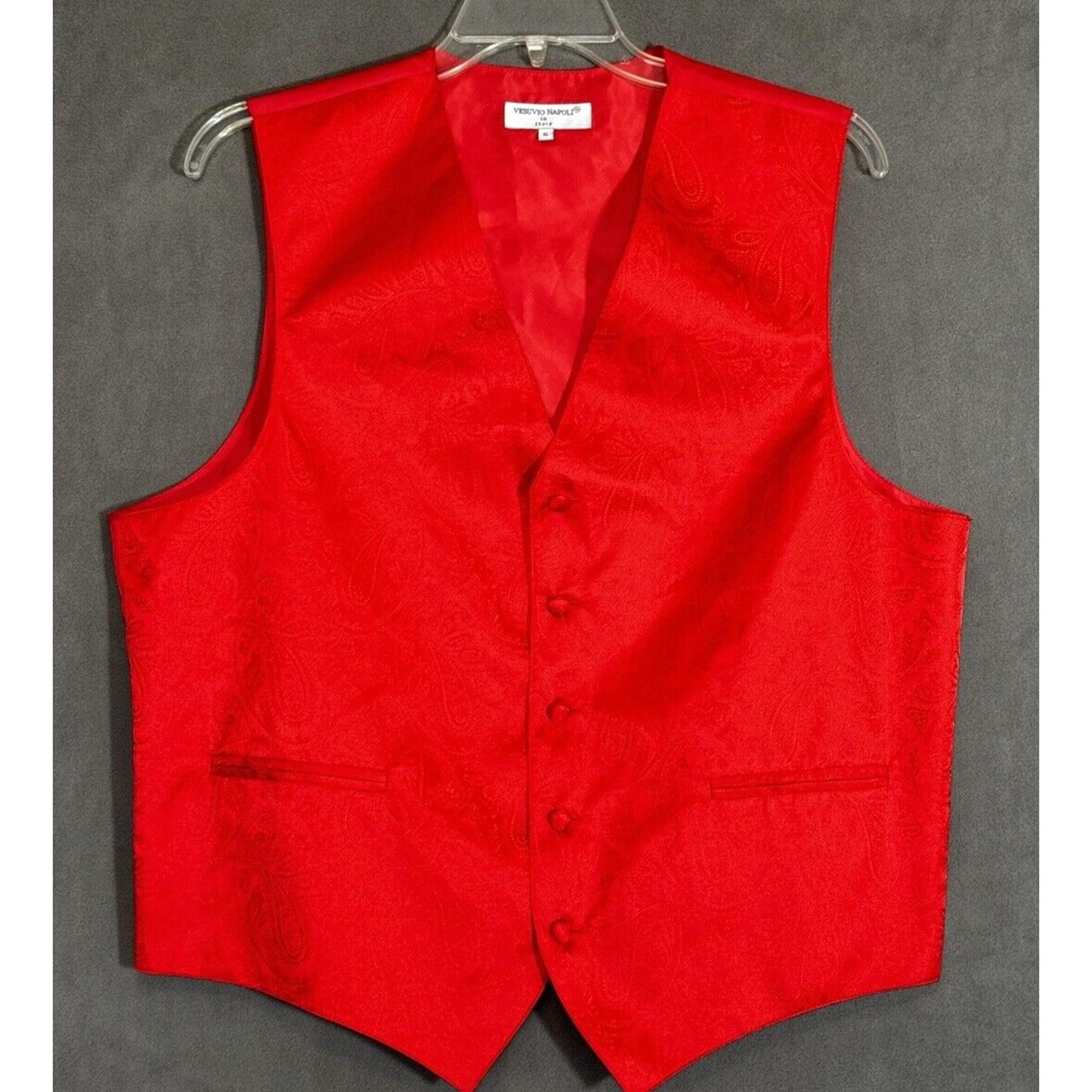 Vesuvio Napoli Italy Men's XL Vest Red Paisley Button Front Party Dress Fancy