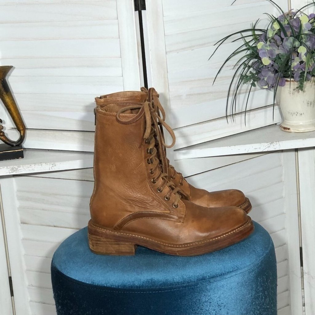 Free People combat boots brown leather distressed vintage 40