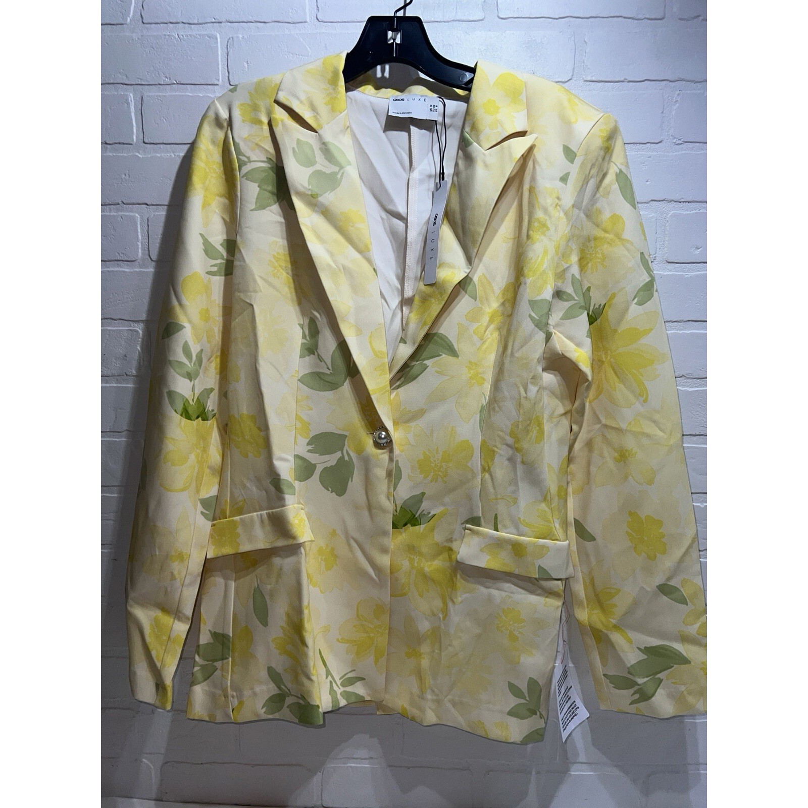 NWT! ASOS Luxe Single Breased Tailored Suit Blazer in Floral Print - Yellow US 8