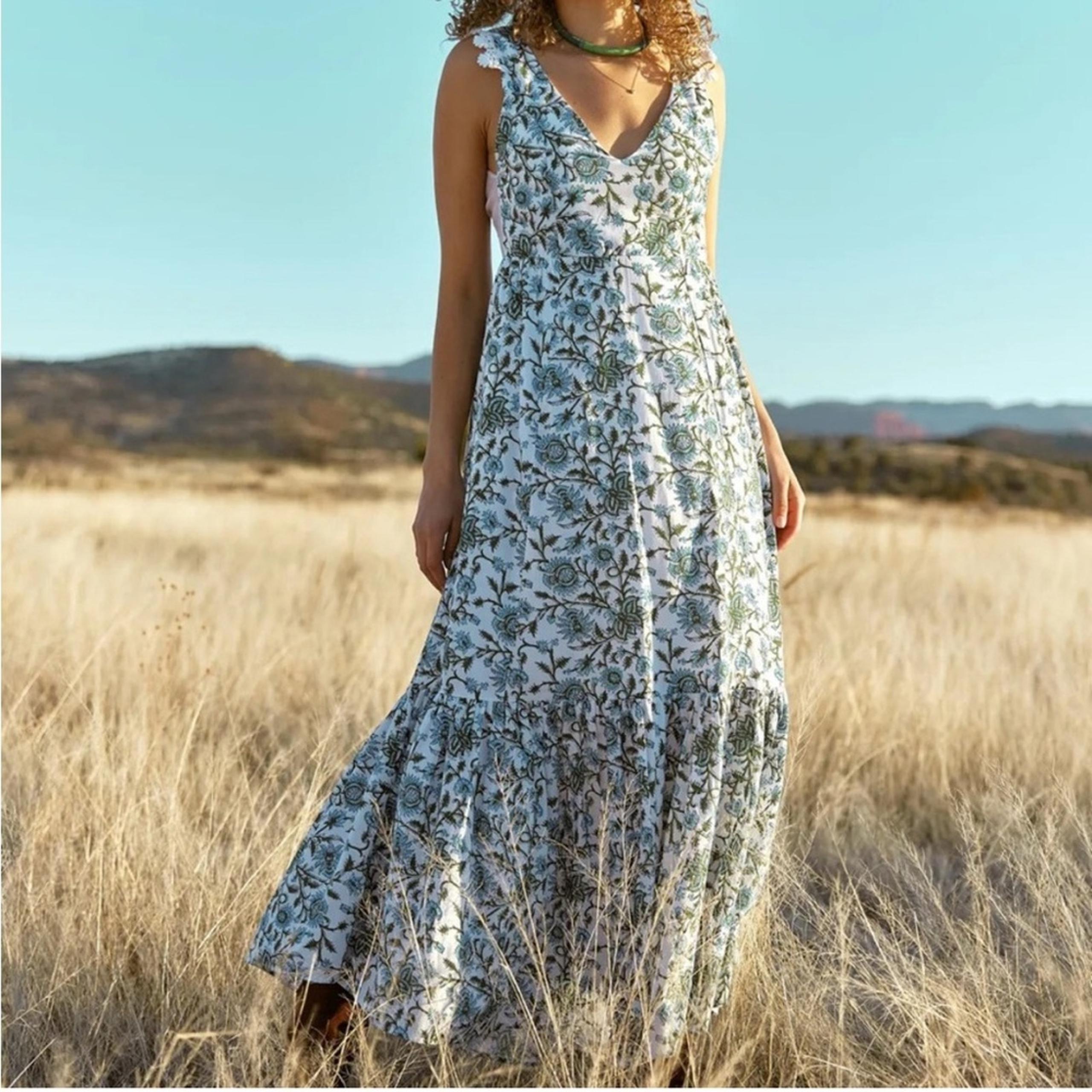 Eddy Clark Floral Maxi Boho Dress Medium Blue & White NWT