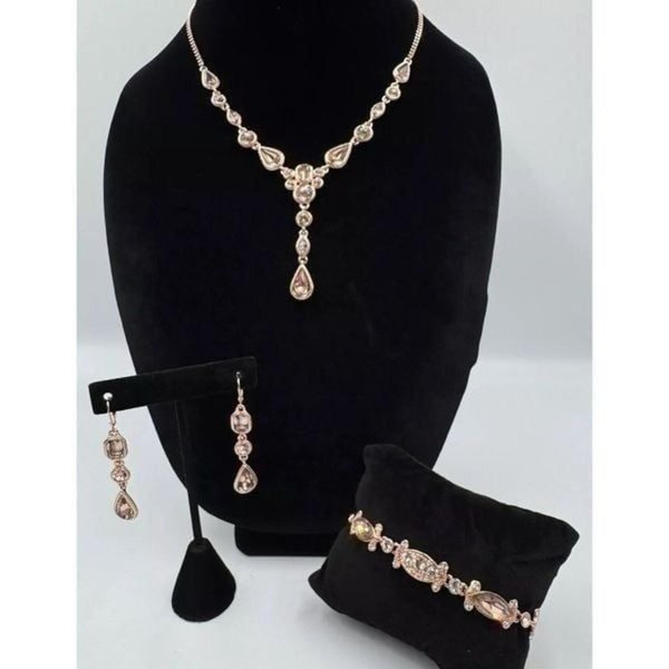 Givenchy Rose Gold Tone Parure Crystal Y Drop Necklace Bracelet Dangle Earrings