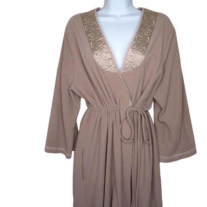 Vintage 70s JCPenney Full Length Bath Robe M Brown Quilted Neck Tie Waist USA