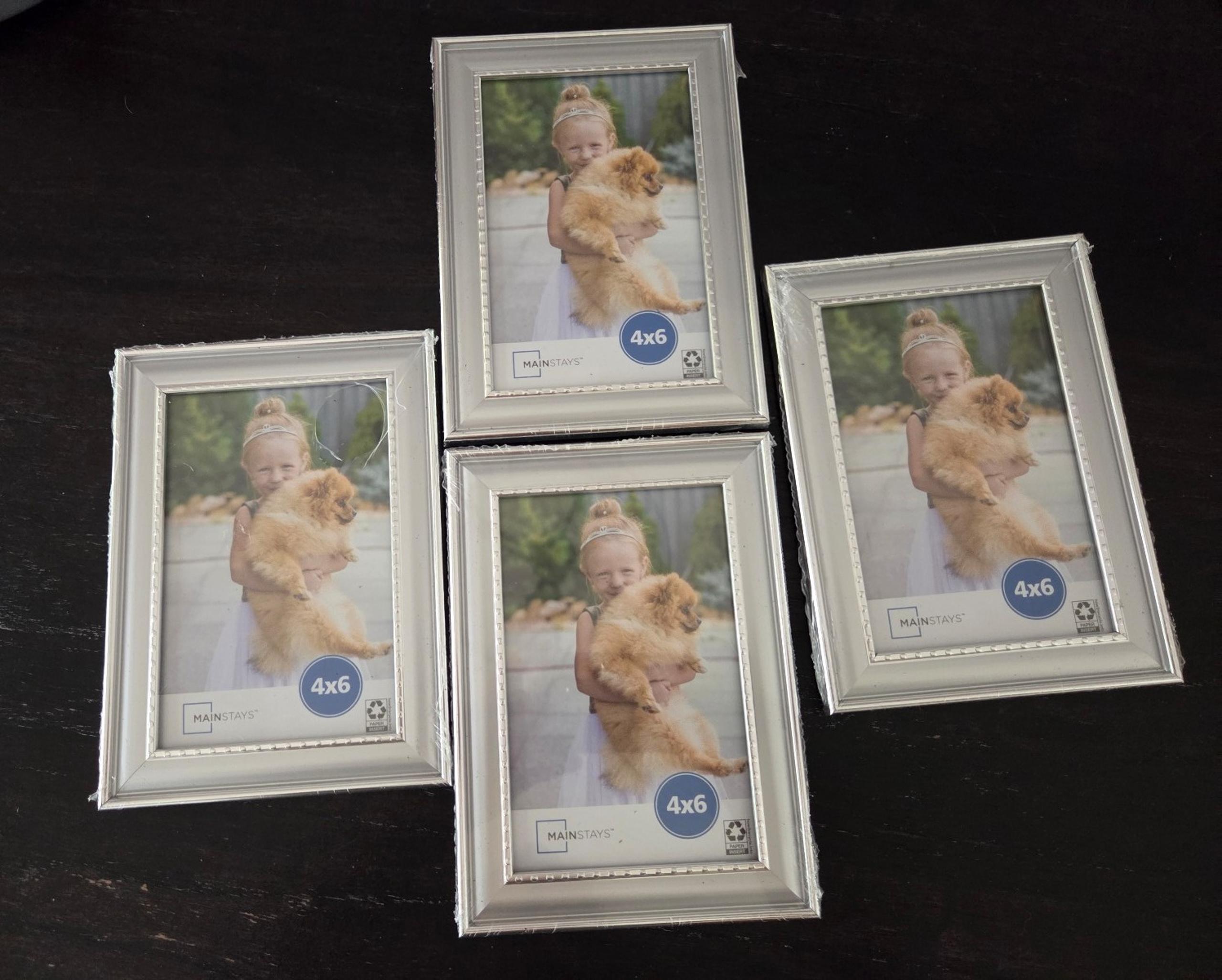 Lot Set Of 4 Silver Mainstays 4X6 Picture Frames Table Top Hanging Home Decor