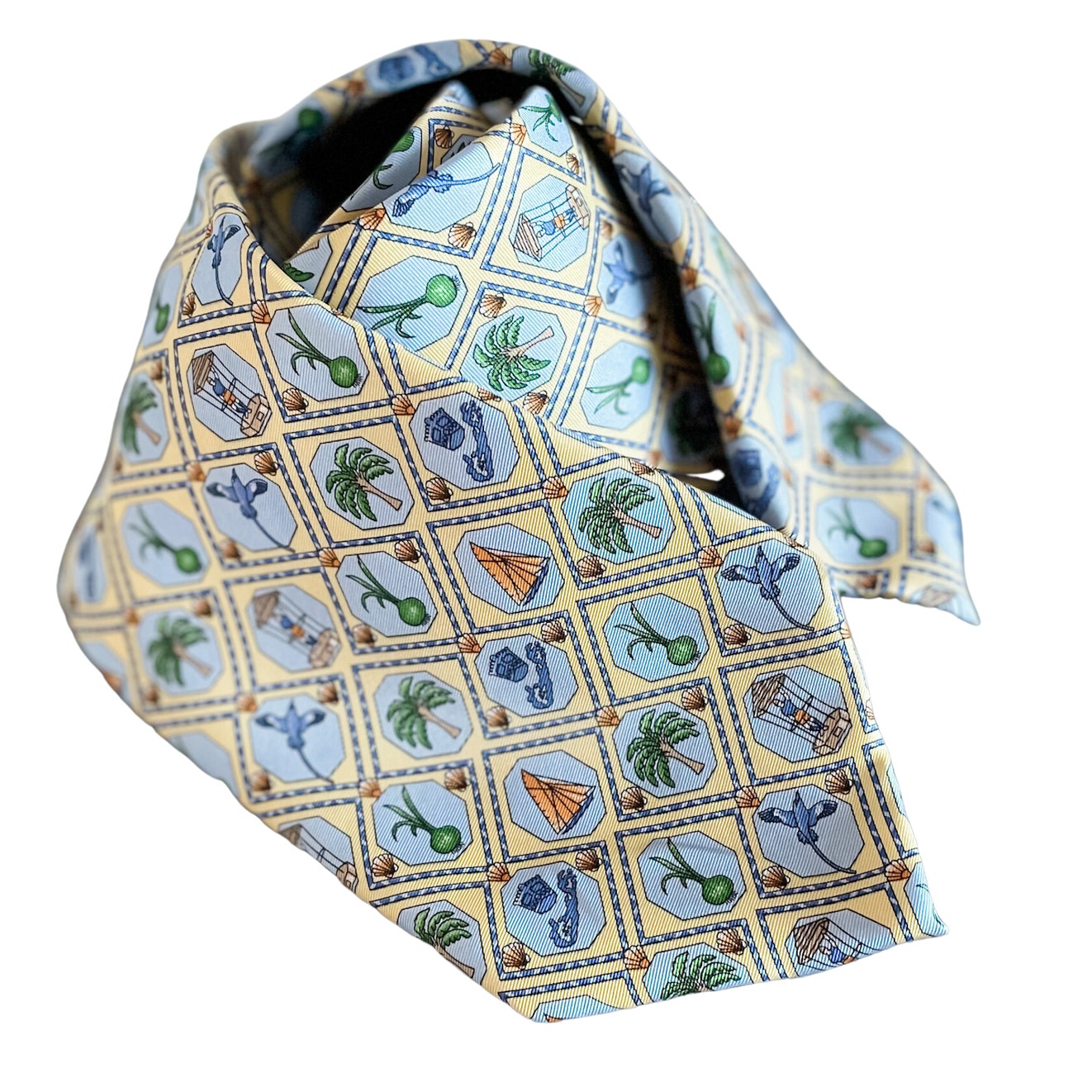 The English Sports Shop Bermuda 100% Silk Tropical Island Print Tie 3.5 w