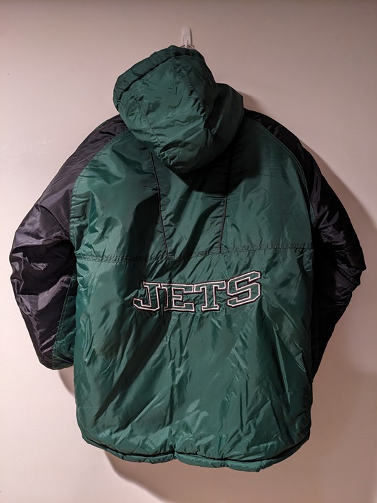 Vintage 90s New York Jets NFL Football Green Youth Large Puffer Jacket