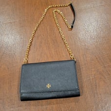 Tory Burch Black Gold tone Chain Leather Shoulder Bag Wristlet/Wallet combo