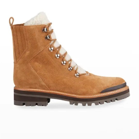 Marc Fisher Izzie Boot brown suede lace up shearling size 9.5 NEW