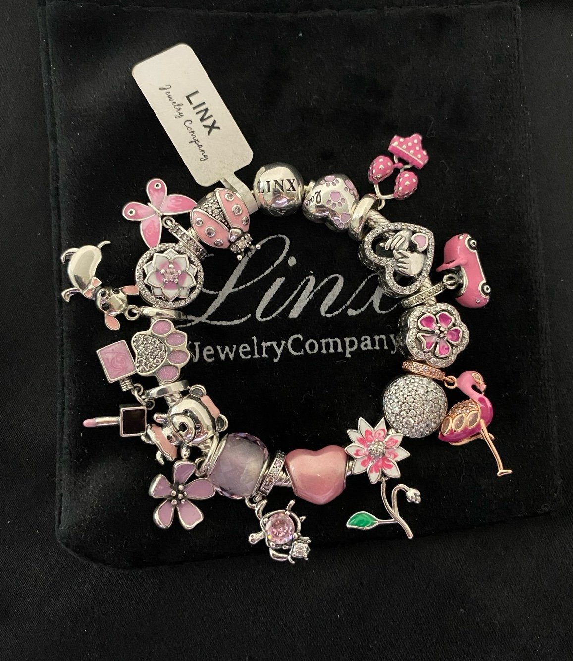 Linx Snake Chain Bracelet with Pink Themed Charms