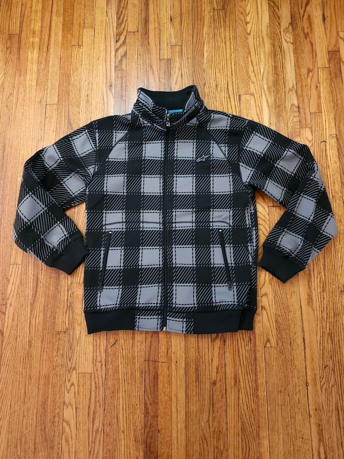 ALPINESTARS Mens Zip Up Jacket Size L Grey Black Checkered