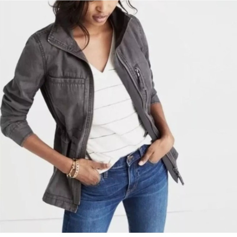 Madewell Fleet Jacket Utility Military Full Zip Twill Cotton Gray Womens Size M