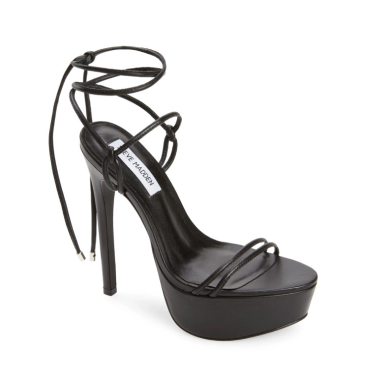 Steve Madden Womens 10 Chella Ankle Wrap Platform Sandal Black Leather NEW