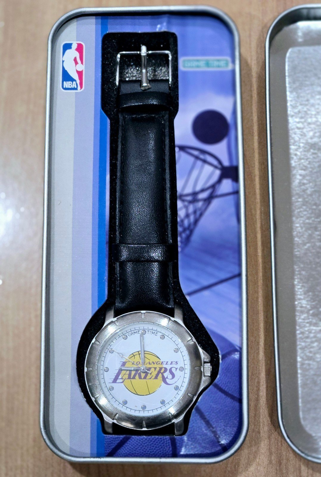 Lakers NBA Vintage Game Time Watch Stainless Steel Japan /Black Leather Band