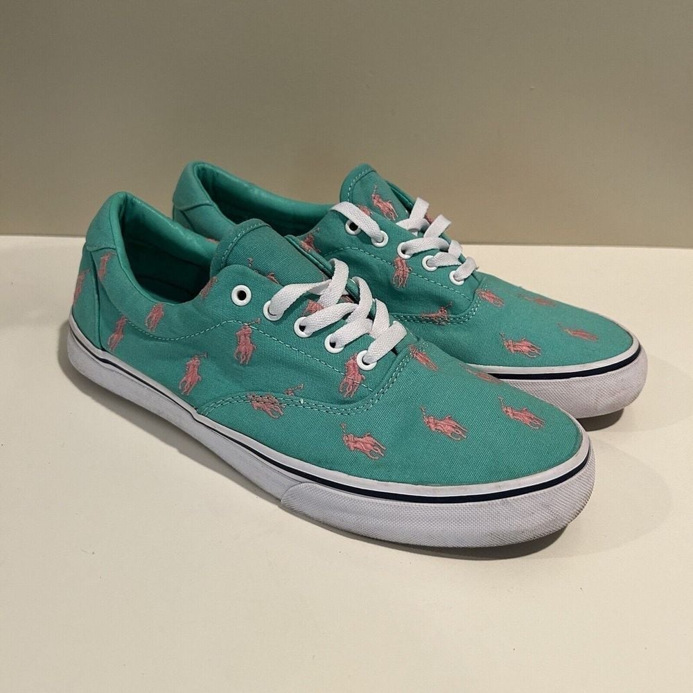 Polo Ralph Lauren Thorton Canvas Sneakers All Over Pony Pink Men's Size 9.5 D