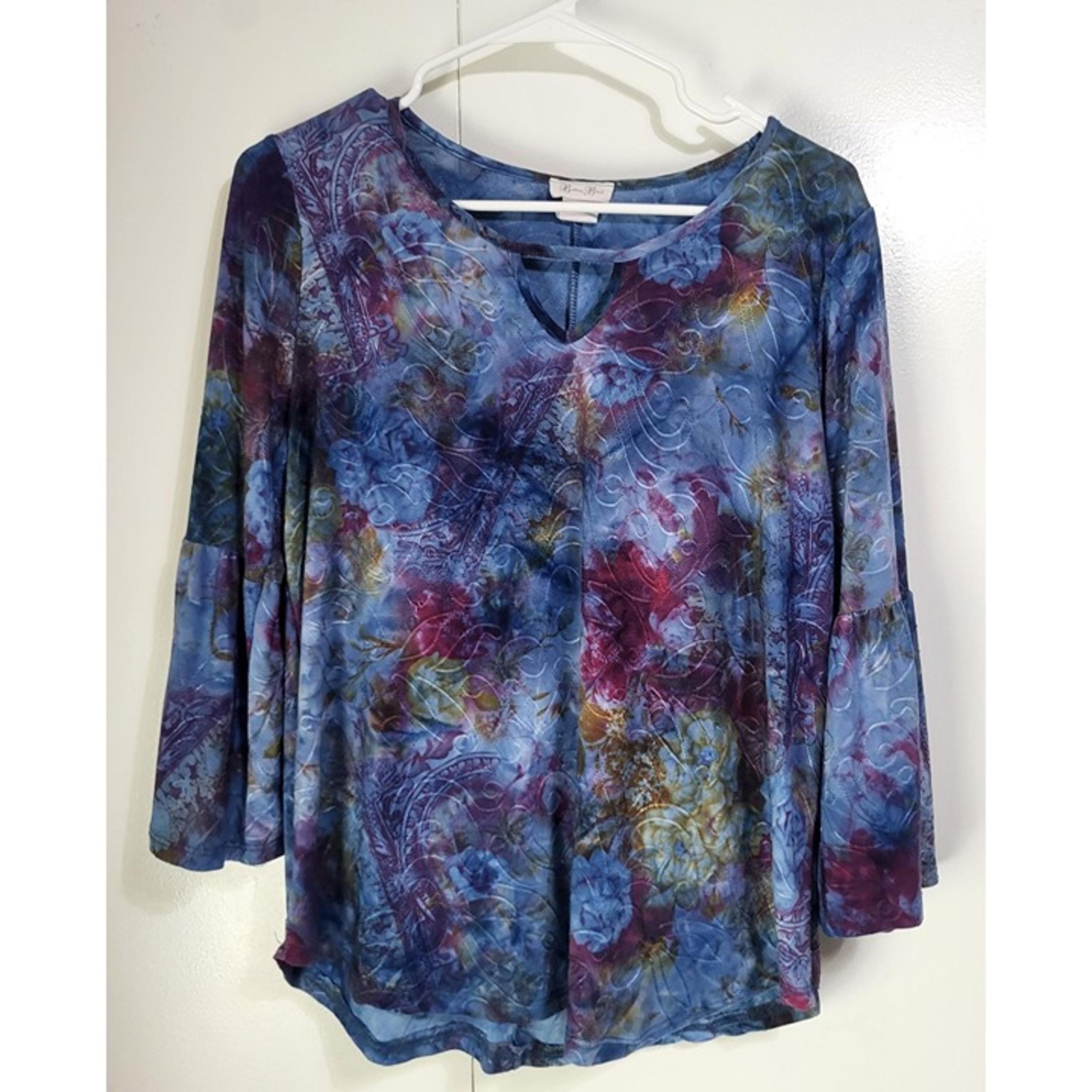 Brittany Black Women's M Bell Sleeve Blouse Floral Whimsy Top Fairy Boho Artsy