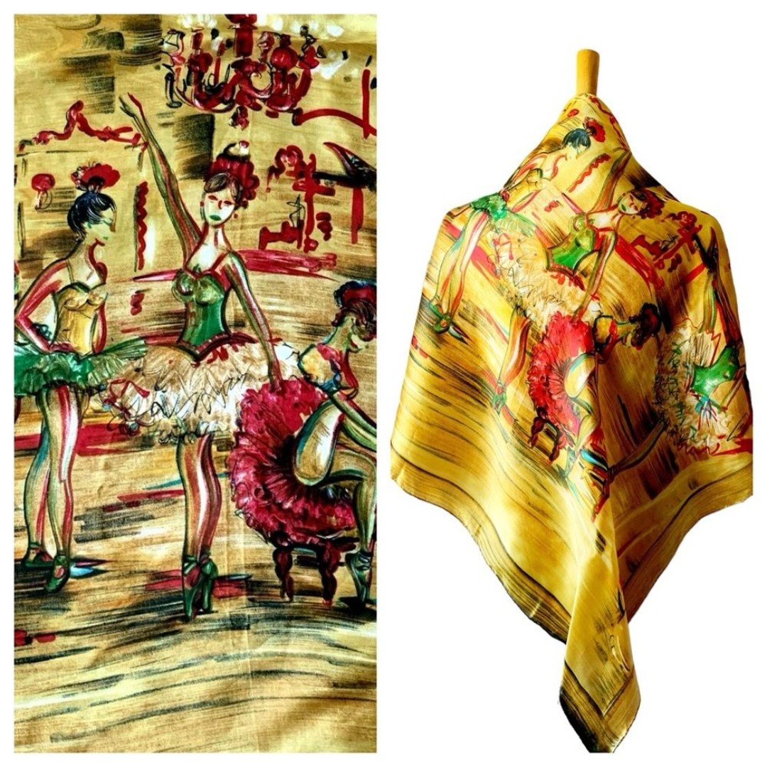 Vintage Ballerina Dancers Degas Inspired Scarf with Hand Rolled Hem