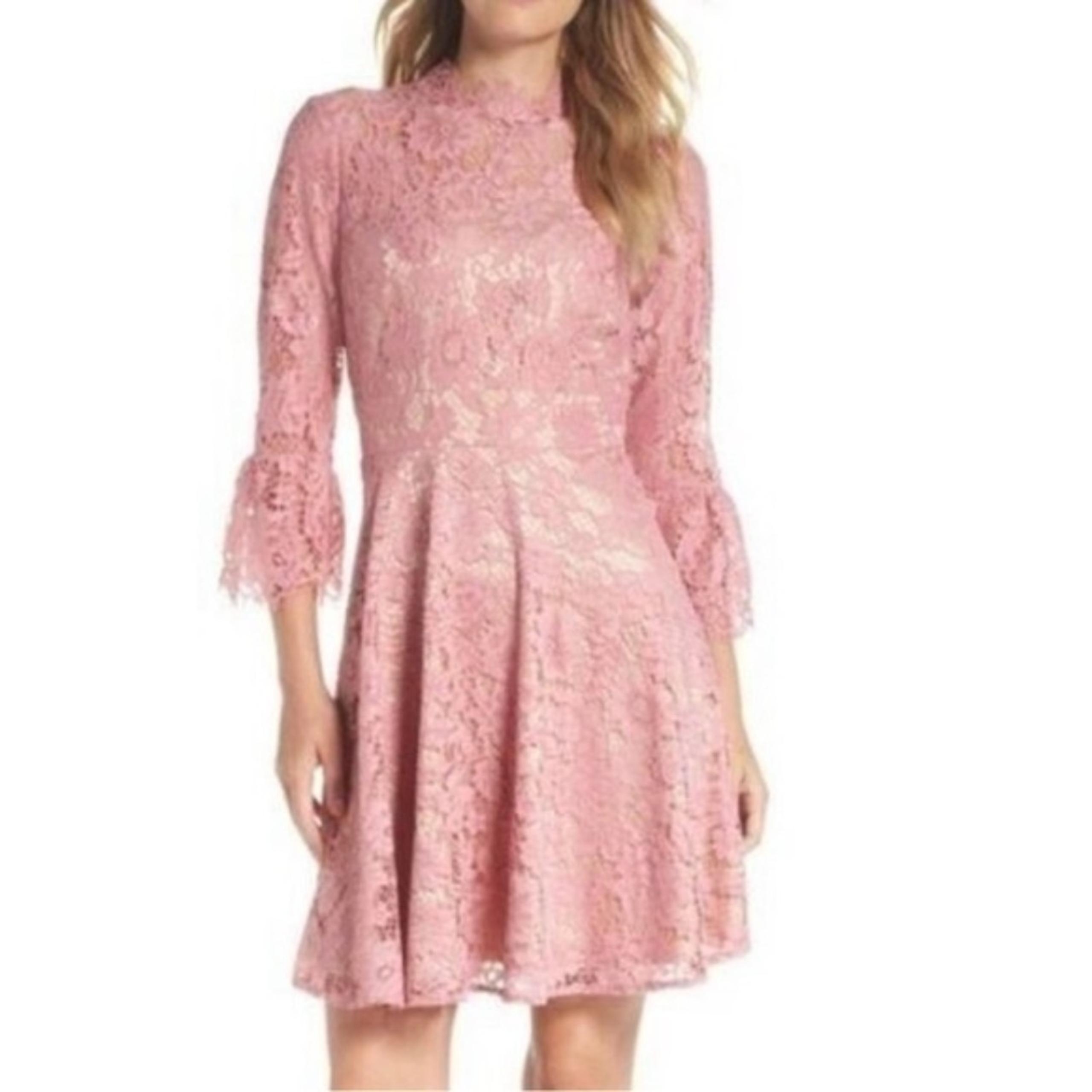 NWT Eliza J Womens Bell Sleeve Floral Lace Fit & Flare Dress