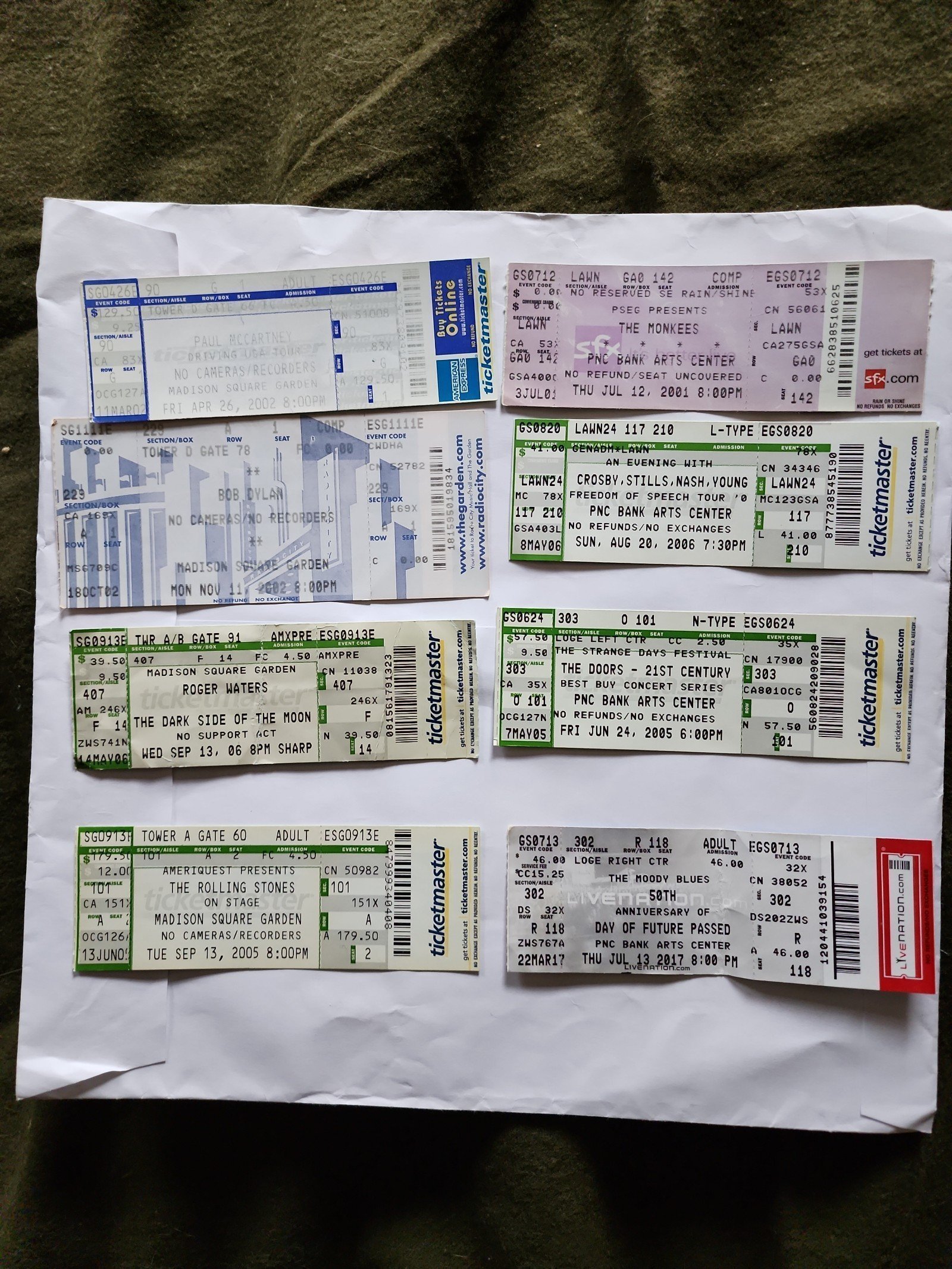 Concert ticket stubs: 8 total