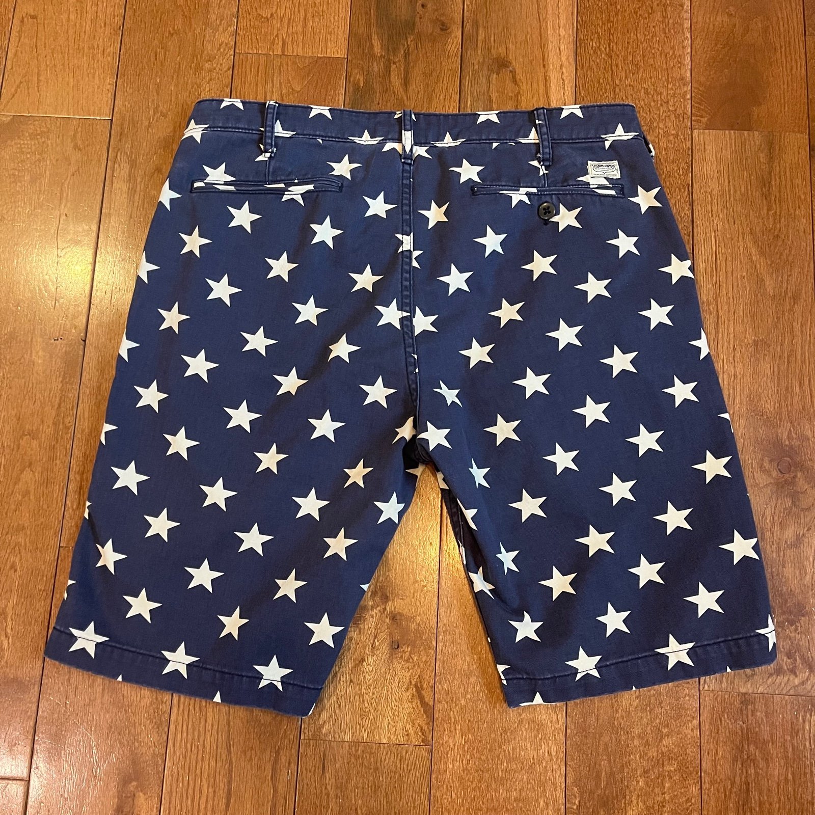 Mens Ralph Lauren Denim & Supply Blue White Stars Flat Front sz 32 / 10 inseam