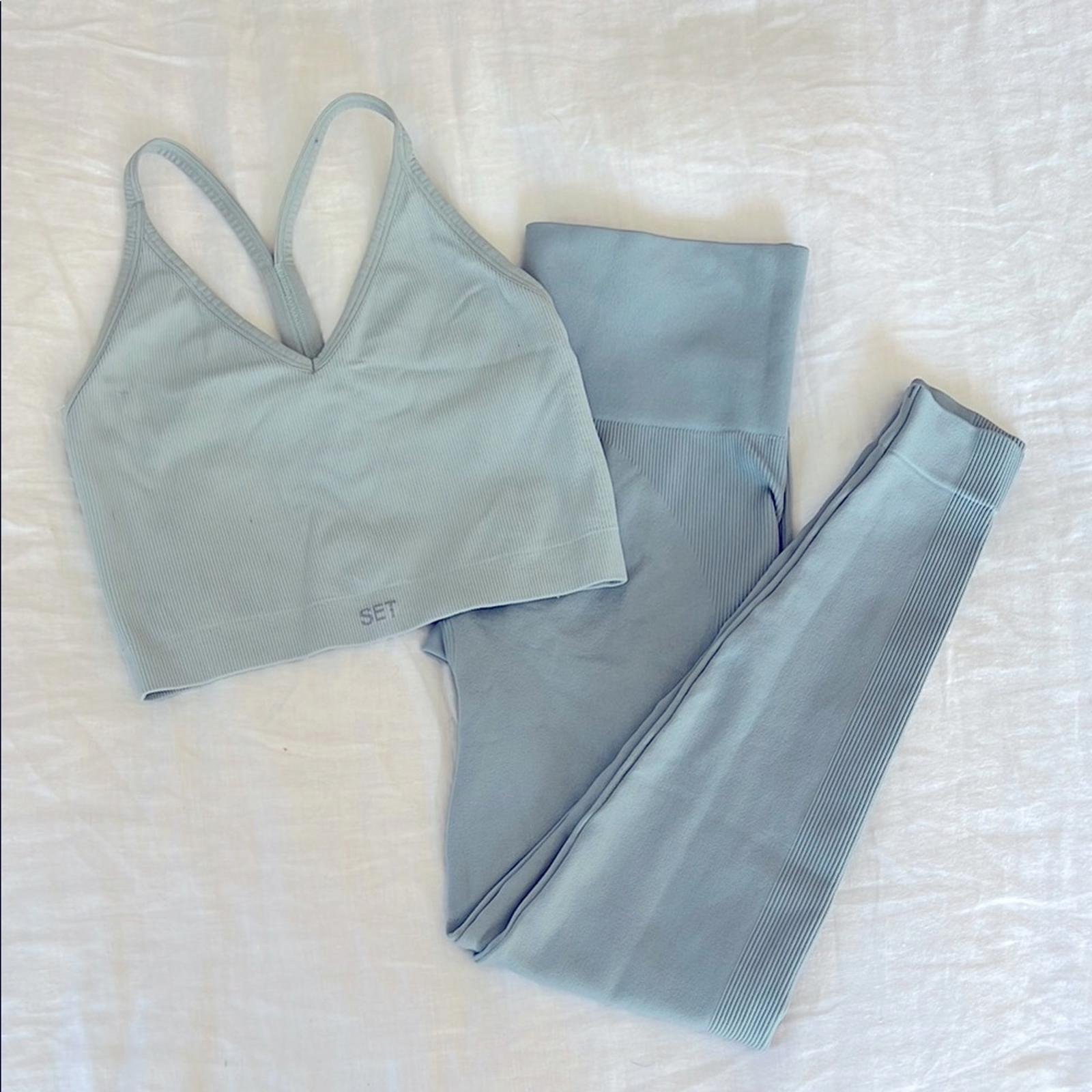 SET ACTIVE 2 Piece Workout Set - Sculptflex Bra and Leggings Light Blue S / M