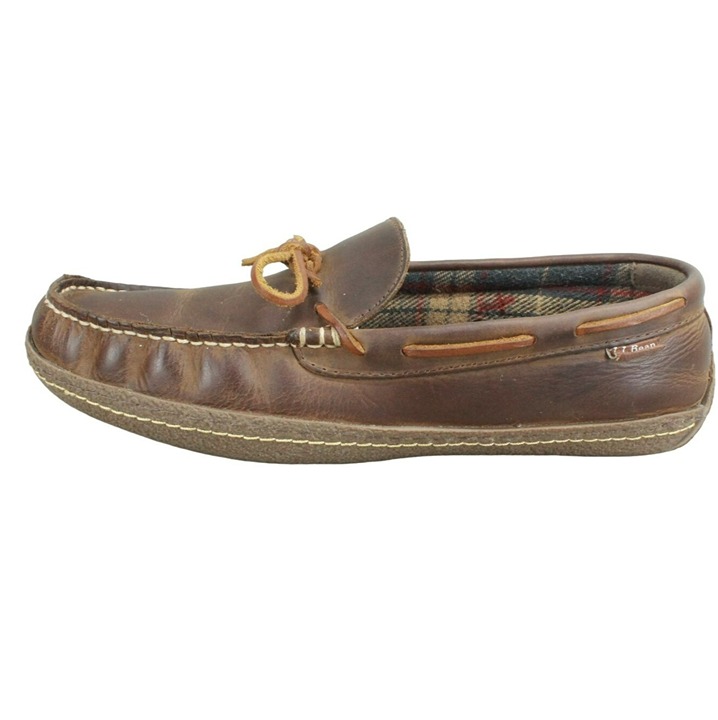 LL Bean Men's Brown Leather Flannel-Lined Comfort Handsewn Slippers Size 11 M