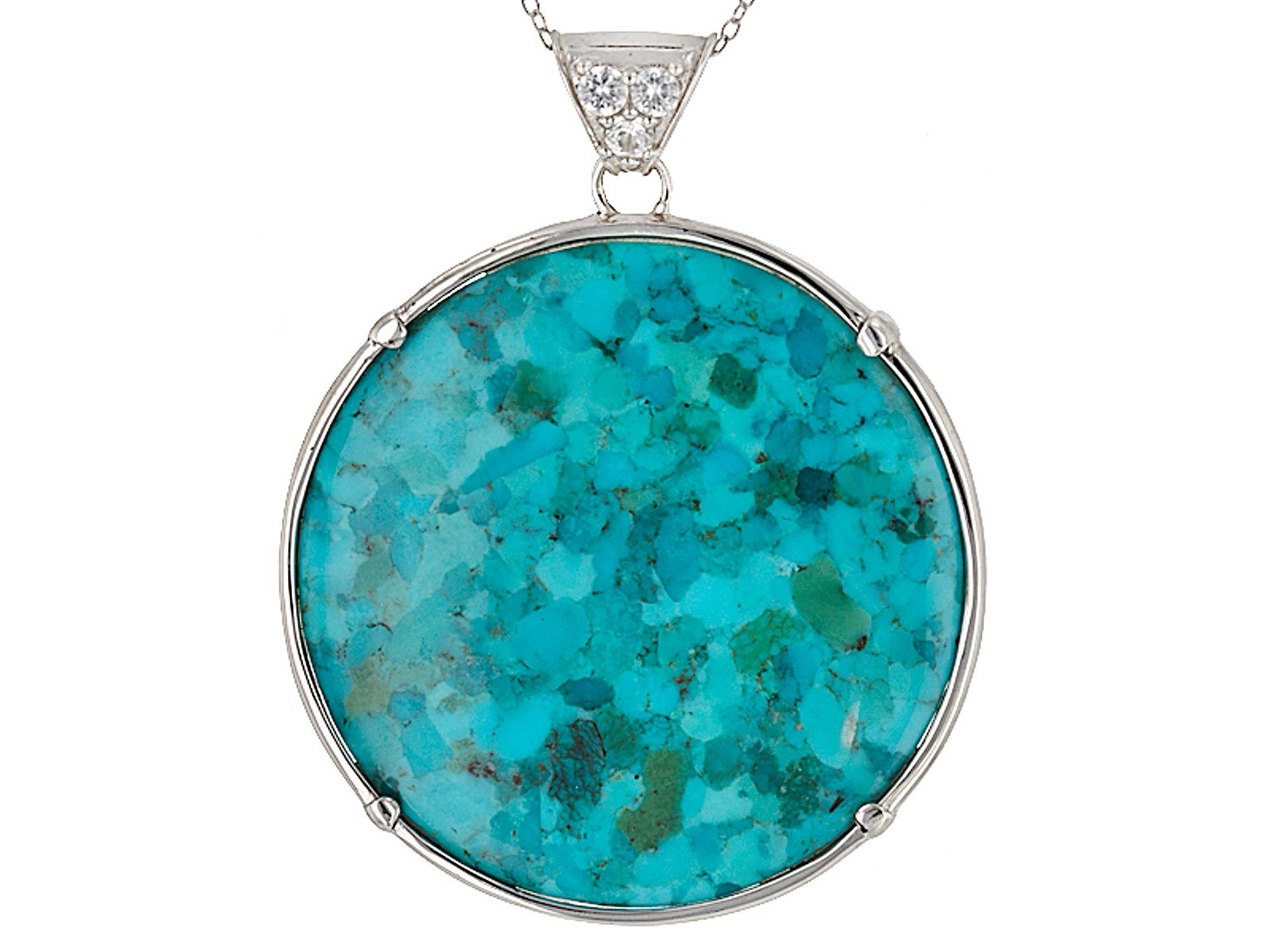 Turquoise and abalone sterling silver reversible pendant and chain (retail 128)
