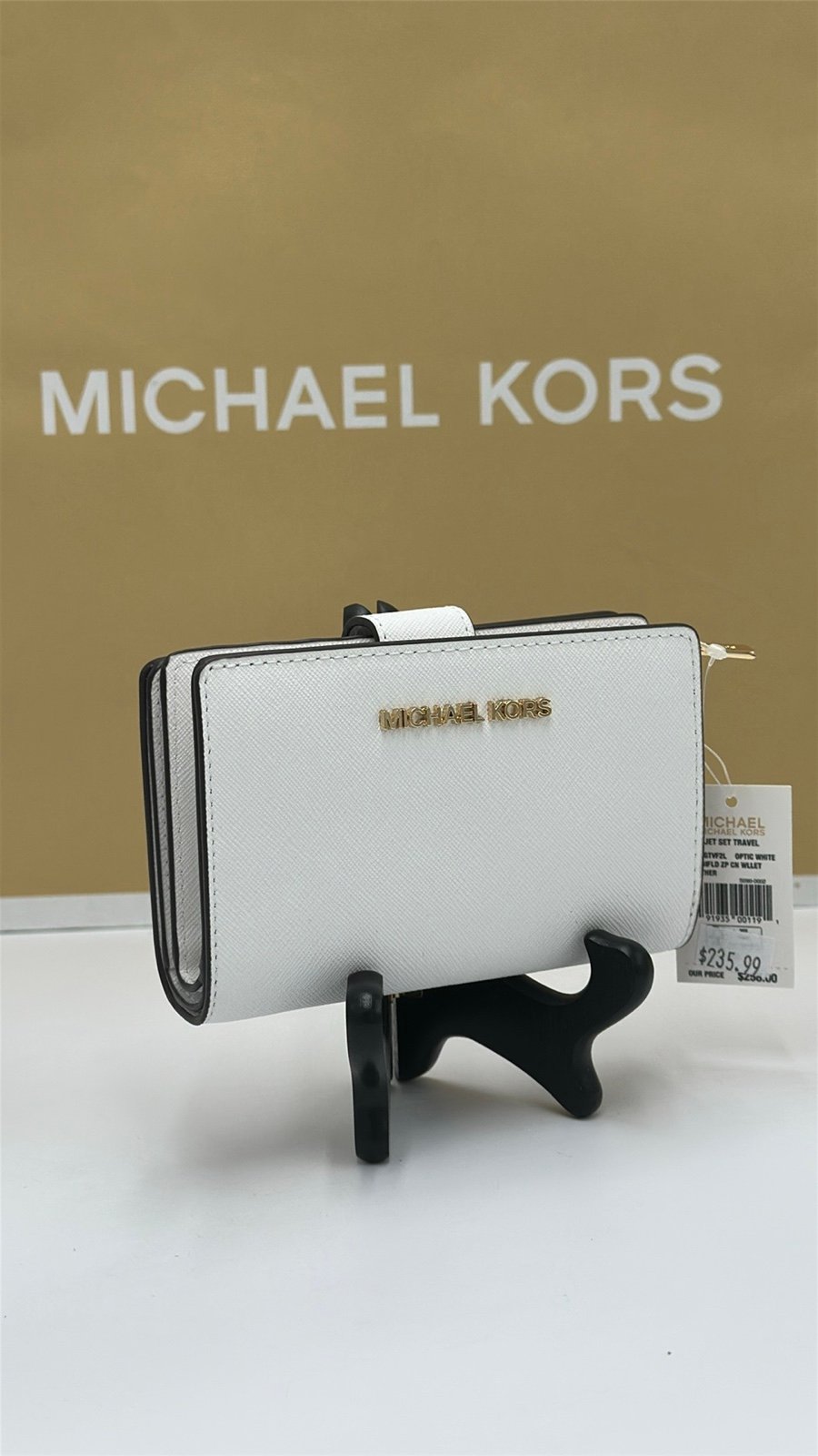 Michael Medium Crossgrain Leather Bifold Wallet Optic White NWT