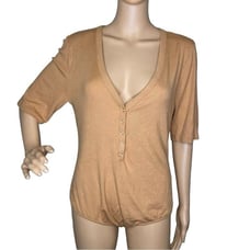Gianni Bini Short Sleeve Tan Bodysuit Size XL