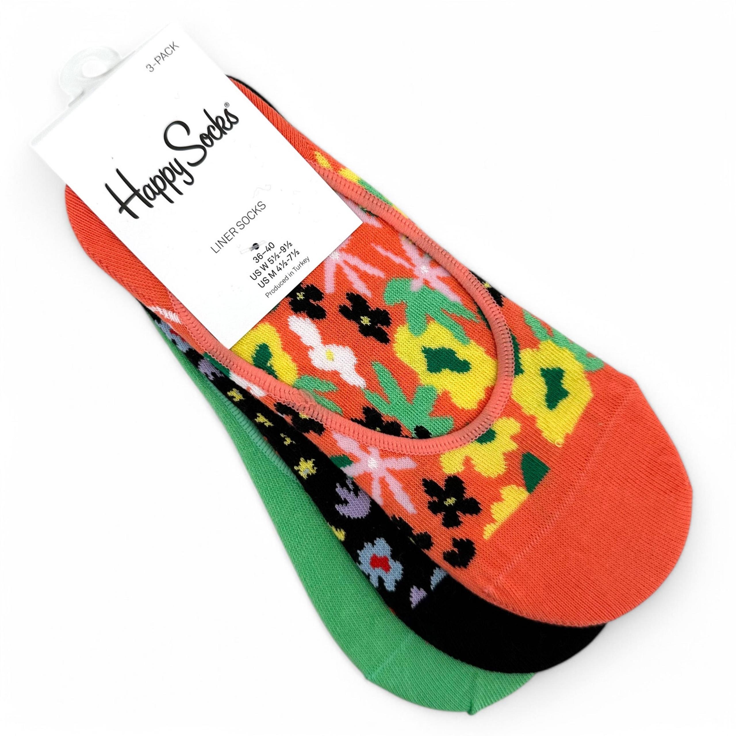 Happy Socks Liner Socks Floral Print Women Size 5.5 to 9.5 Pack of 3 Pair