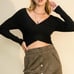 HYFVE WOMENS BLACK RIBBED CROSSOVER CROP TOP SWEATER SZ:S NWT