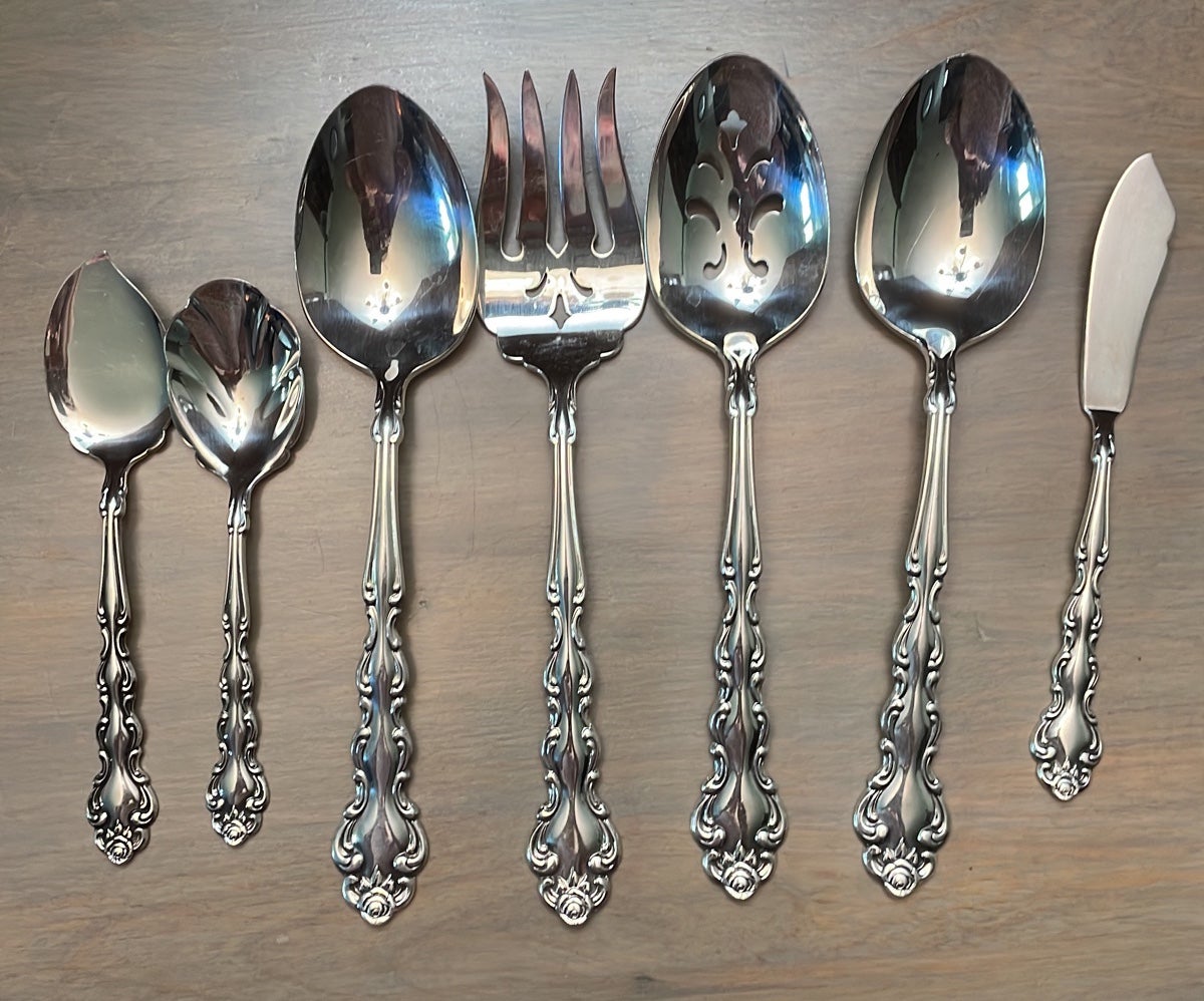 7 piece Vtg Oneida Community silver plated hostess set modern baroque-rose