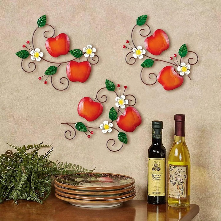 Set of 3 Apple Wall Decor, Metal Wall Decor, Fruit Wall Decor, Metal Art