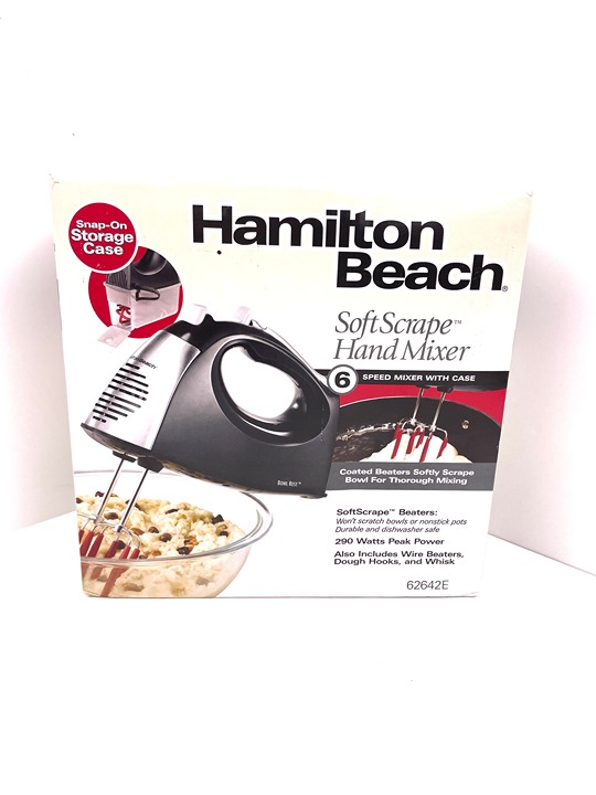 Hand Mixer Hamilton Beach 6-Speed Dough Hooks Silicone Wire Beater &Whisk 62642E