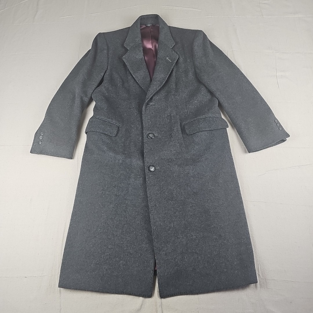Di Silver Cashmere Wool Blend Mens 38S Overcoat Long Dress Coat