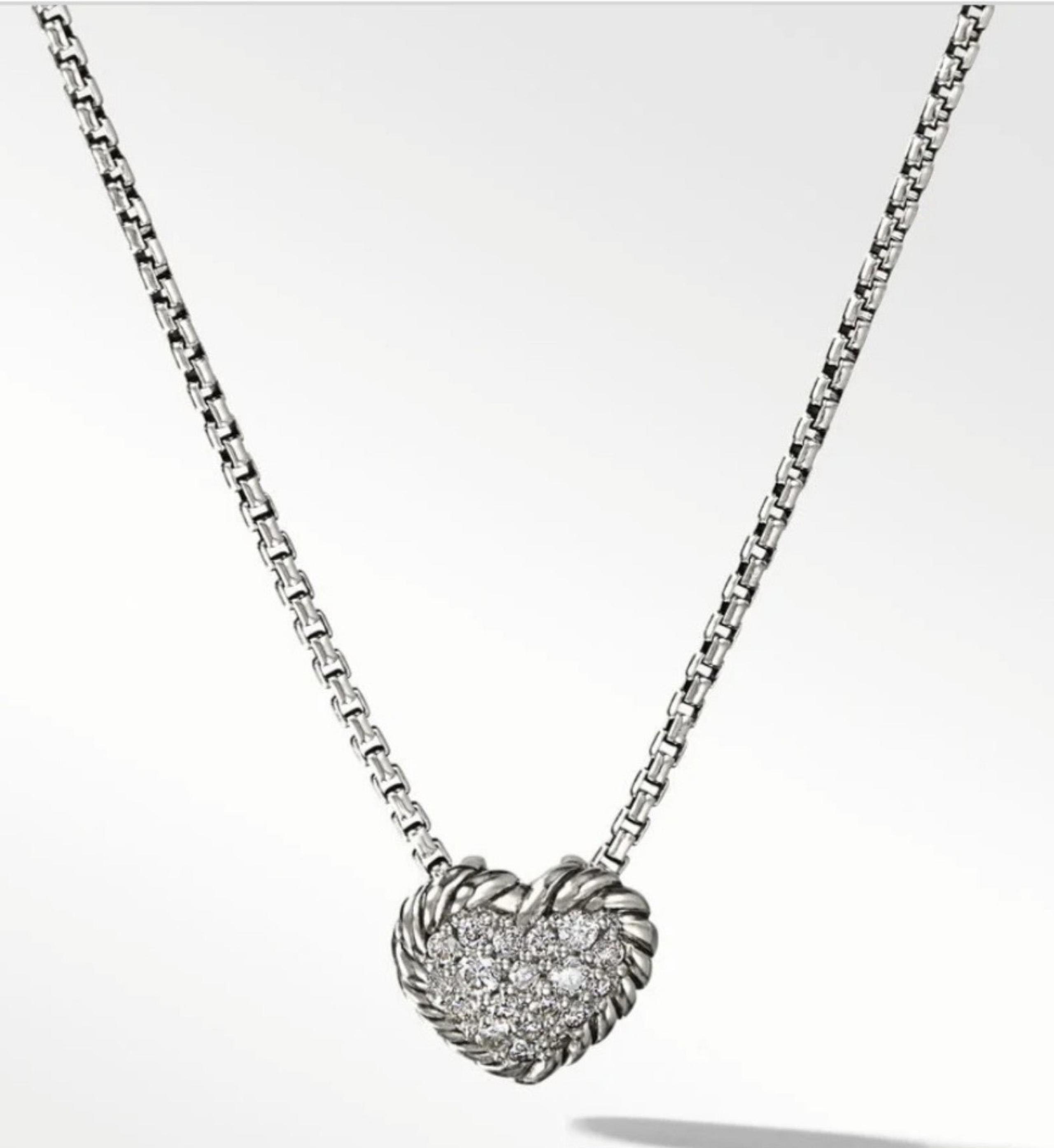 David Yurman Chatelaine Heart Necklace In Sterling Silver With Pav'e Daimonds