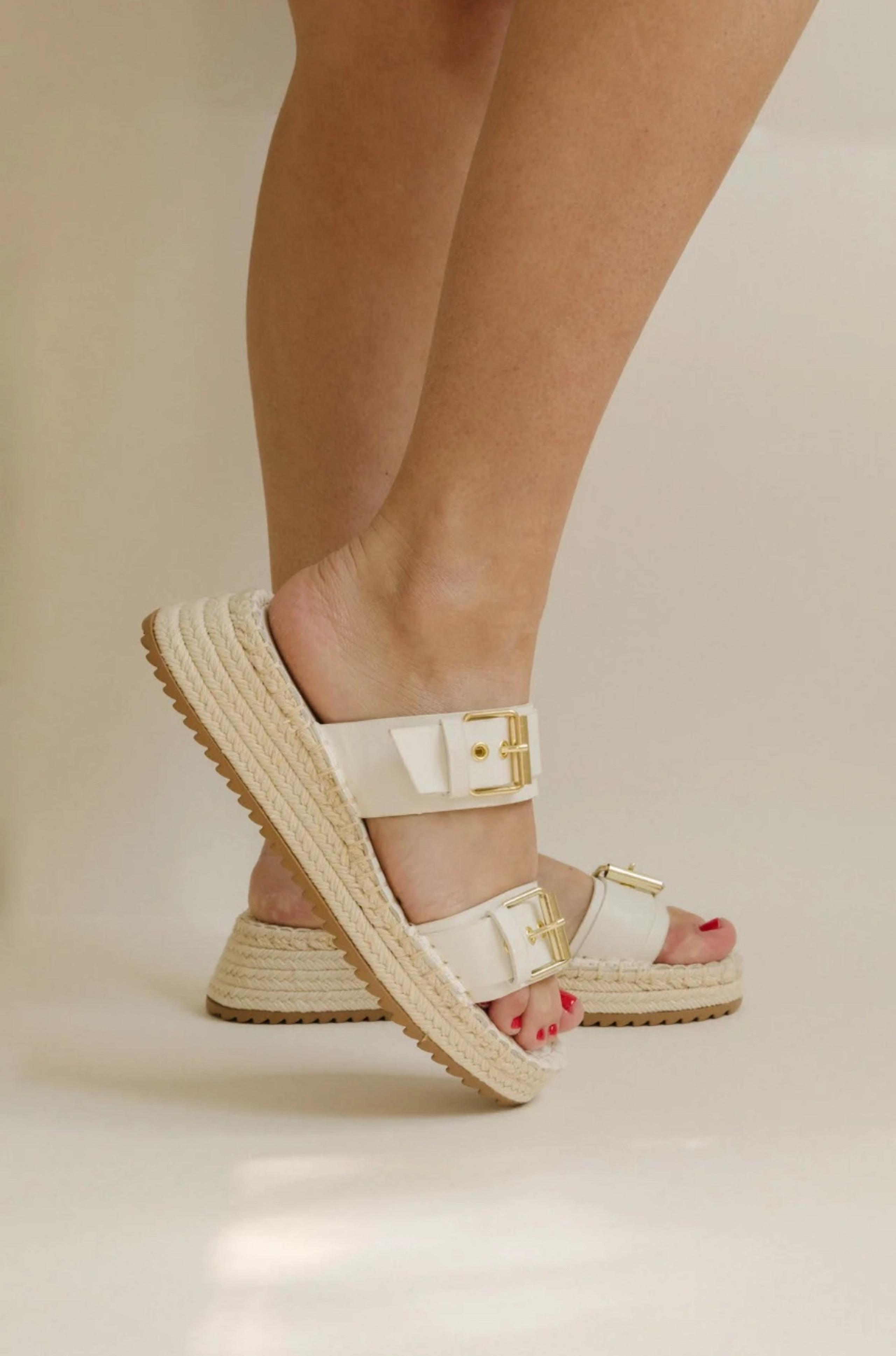 WHITE LEATHER PLATFORM ESPADRILLE SANDALS