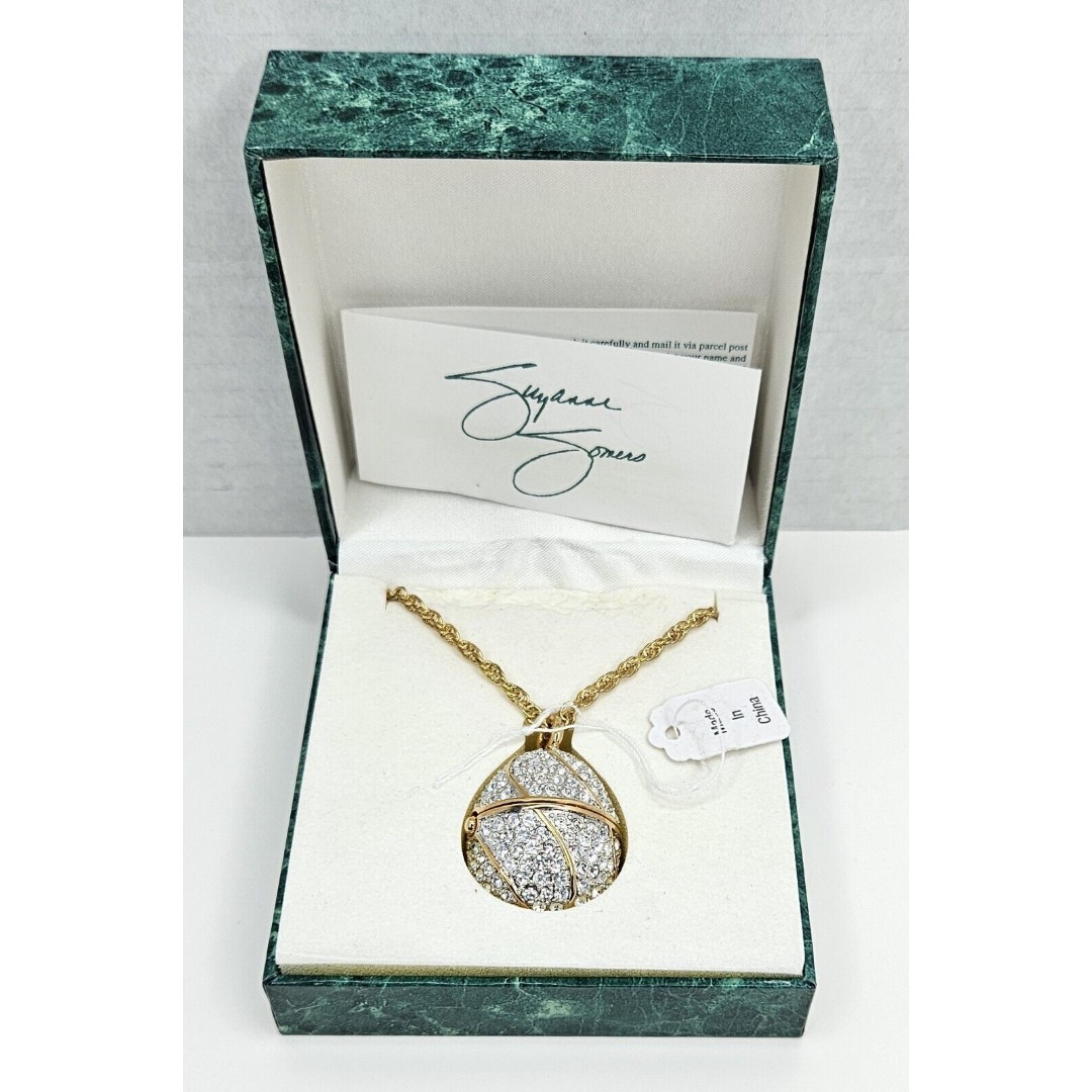 Suzanne Somers Pave Rhinestone Egg Gold-Tone Necklace Watch In Box