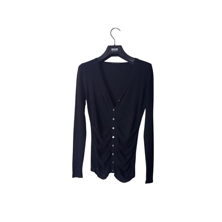 Elie Tahari Black Long Sleeve Button-Up Cardigan With Ruched Detail