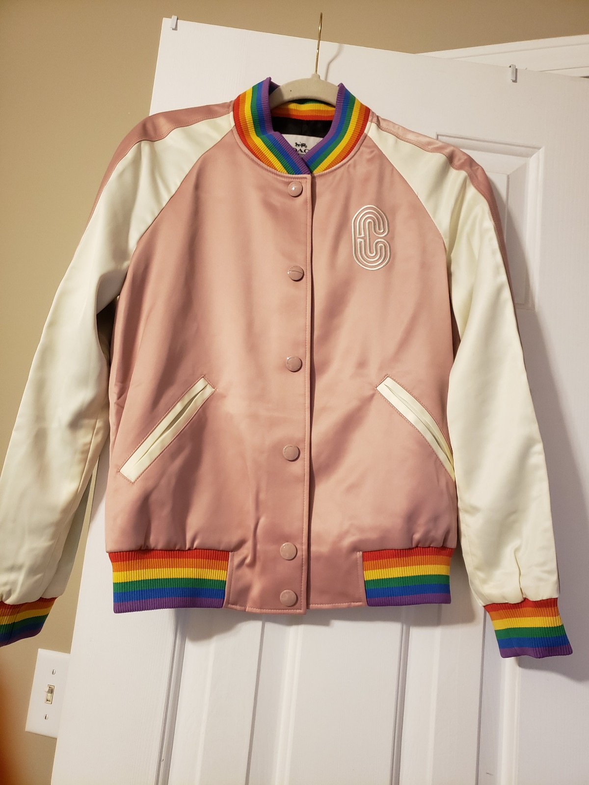 Coach pink rainbow pride jacket, size Xs
