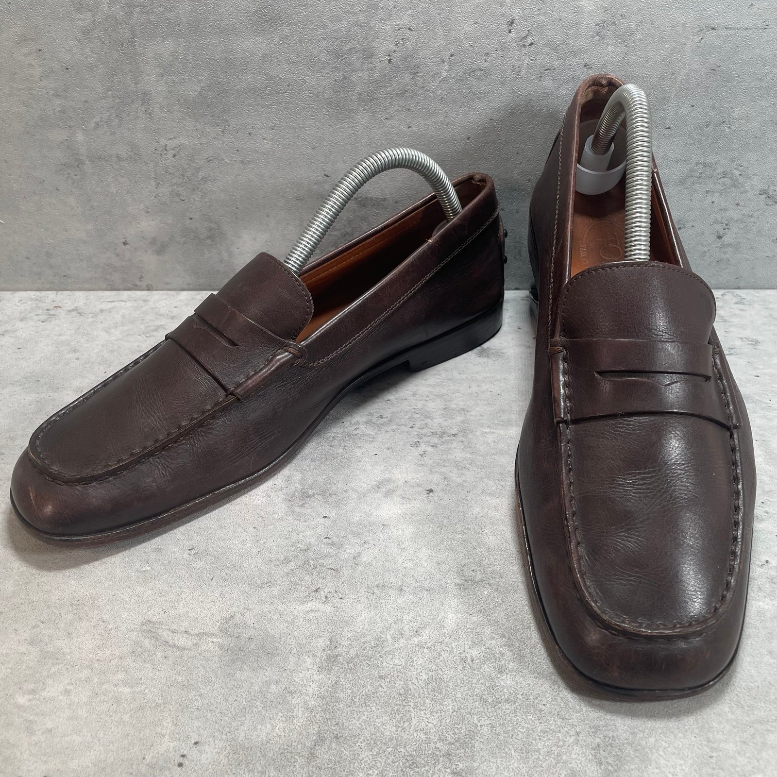 Tod’s Italy Penny Loafers Mens Size UK 7 US 9 Brown Leather Pebble Driving Shoes