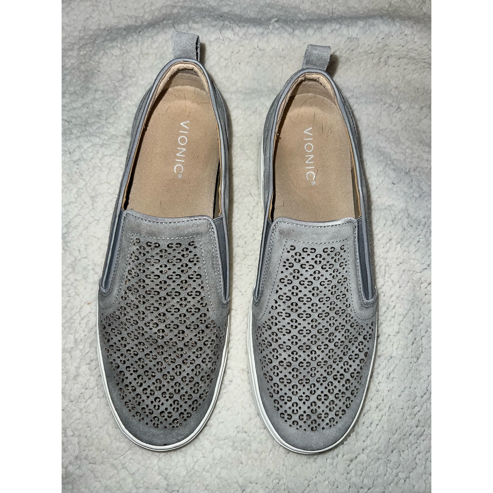 Vionic Kimmie Perf gray Suede platform - Perforated Slip On Sneaker - size 11