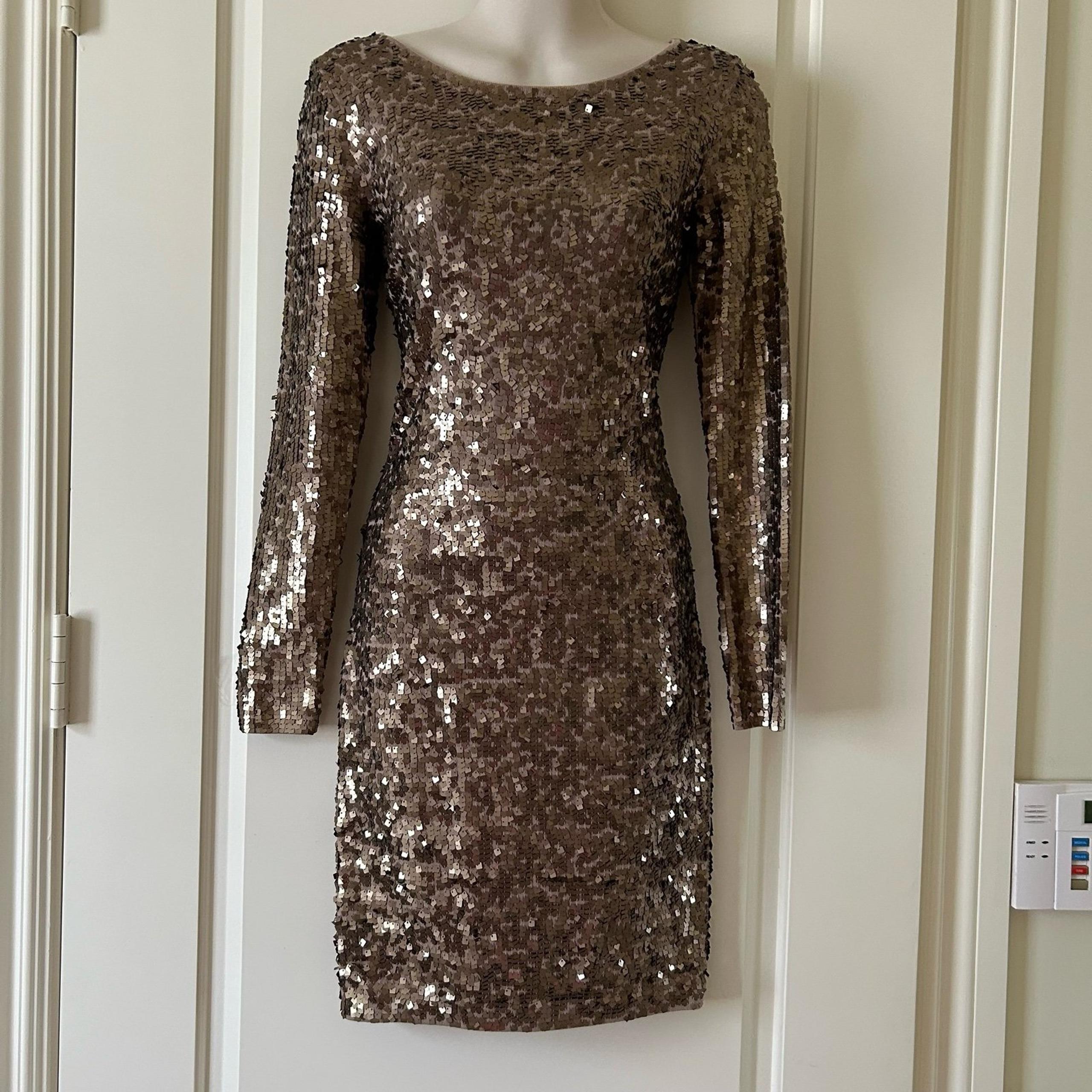 VICTORIA'S SECRET NWOT $198.- Taupe/Bronze All-Over Sequin Knee-Length Dress, S