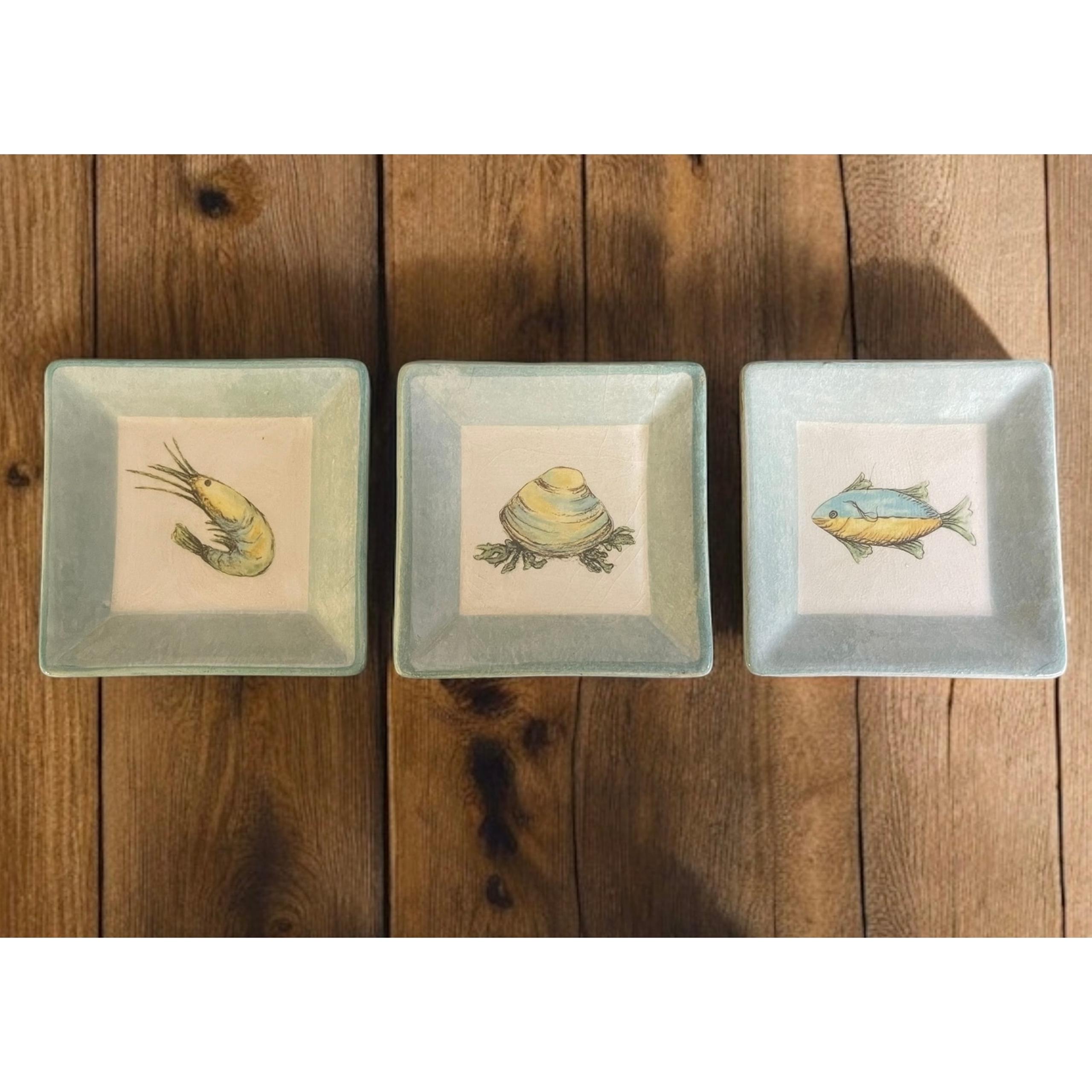 Williams Sonoma 3 Verona Tiles Seafood Ocean Fish Snack Appetizer Plates Italian