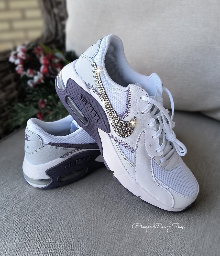 Nike Air Max Excee Womens Purple White Sneakers Shoes Customized with Crystals 6