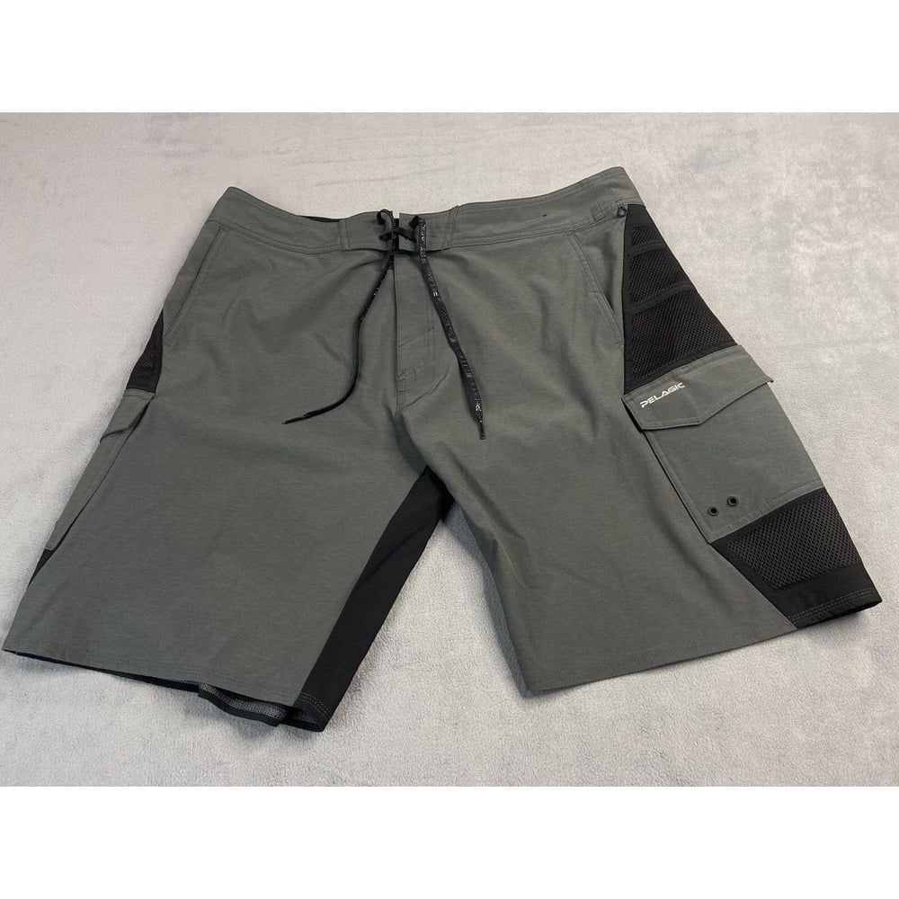 Pelagic Shorts Mens 40 Gray FX 90 Tactical Board Swim Trunks Beach Hybrid Surf