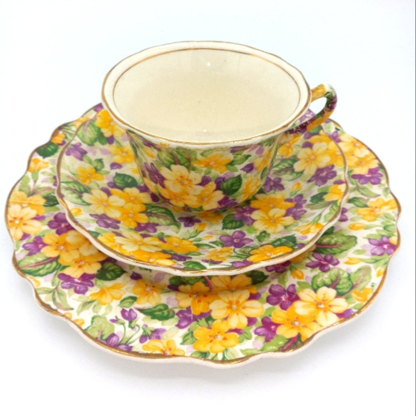 James Kent Ltd edit Primula vintage teacup trio - dessert plate, saucer, and cup