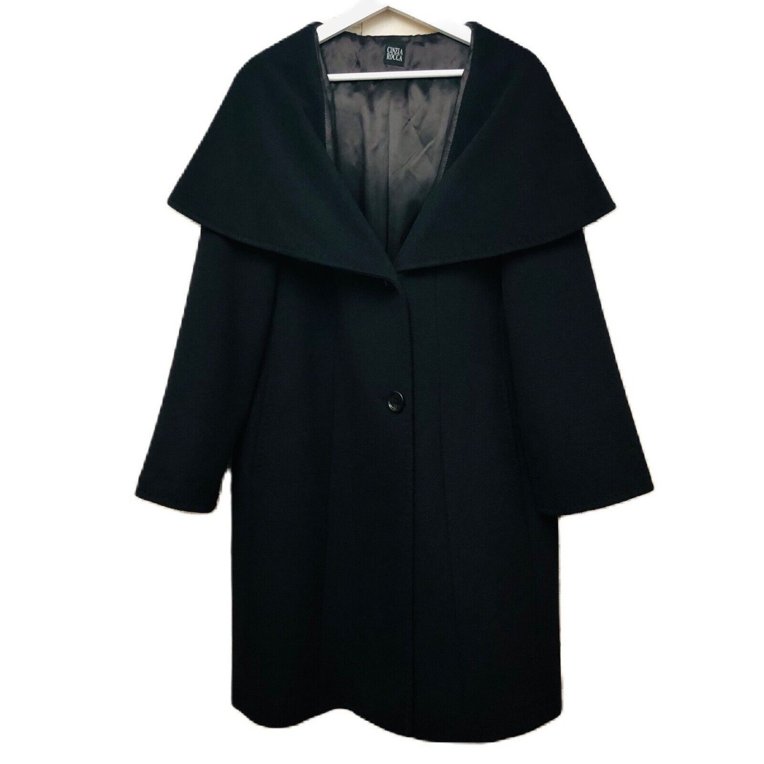 CINZIA ROCCA Pure Virgin Wool Coat with Hood US Size 10 Black