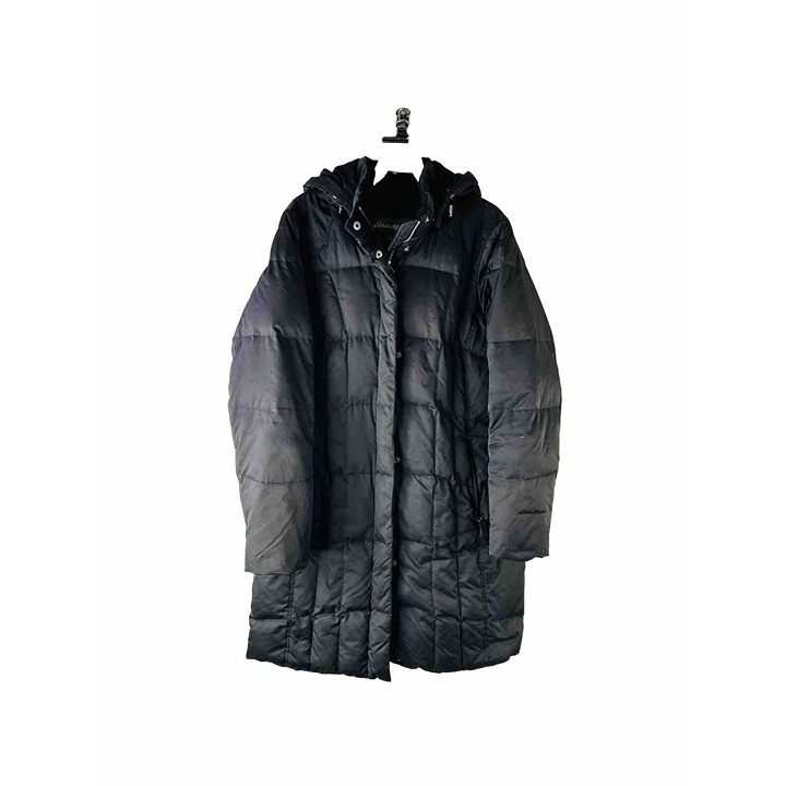 Eddie Bauer Womens Medium Black Down Fill Long Hooded Puffer Coat
